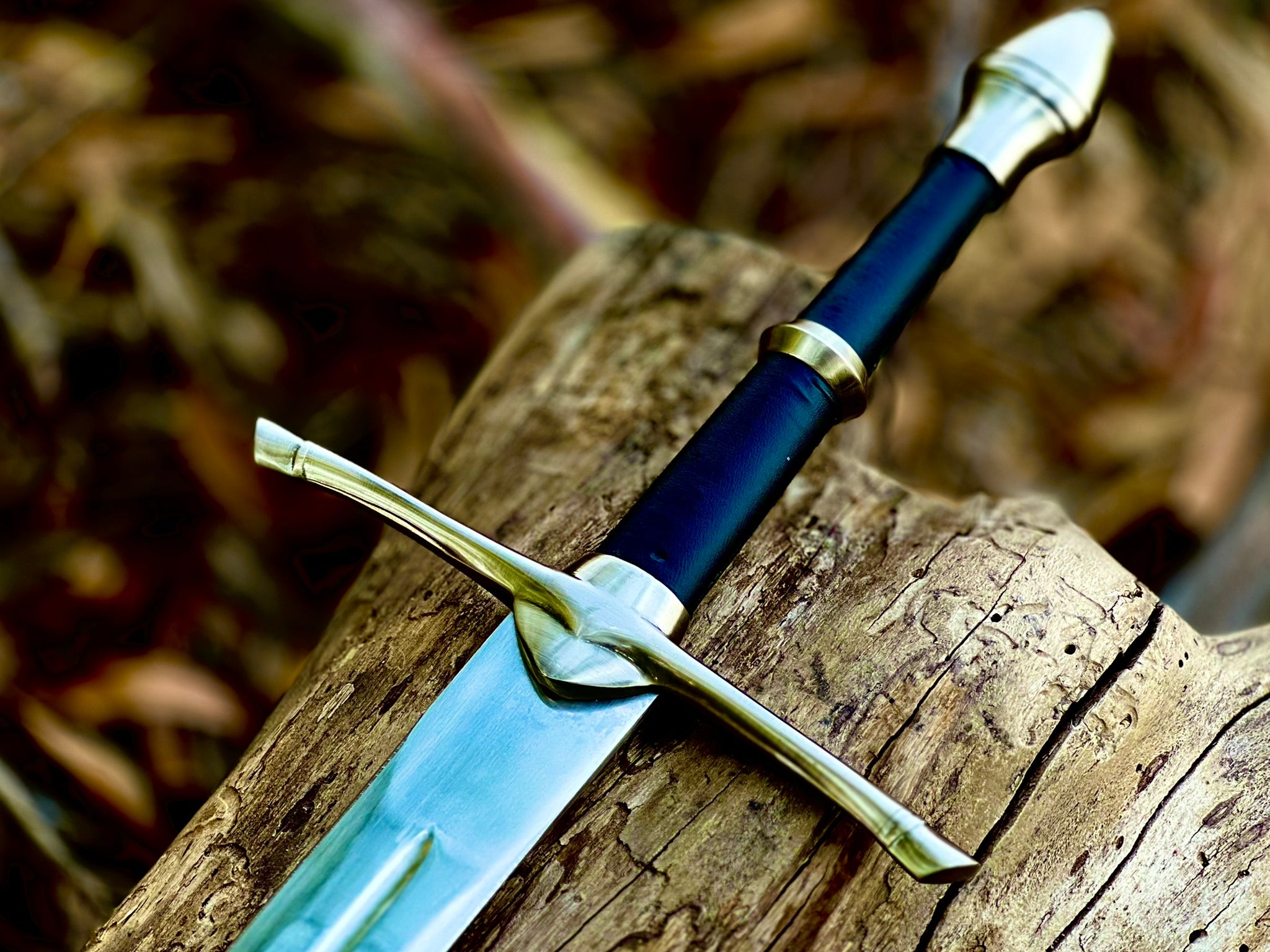Greycloak fantasy display longsword with navy leather grip and sheath