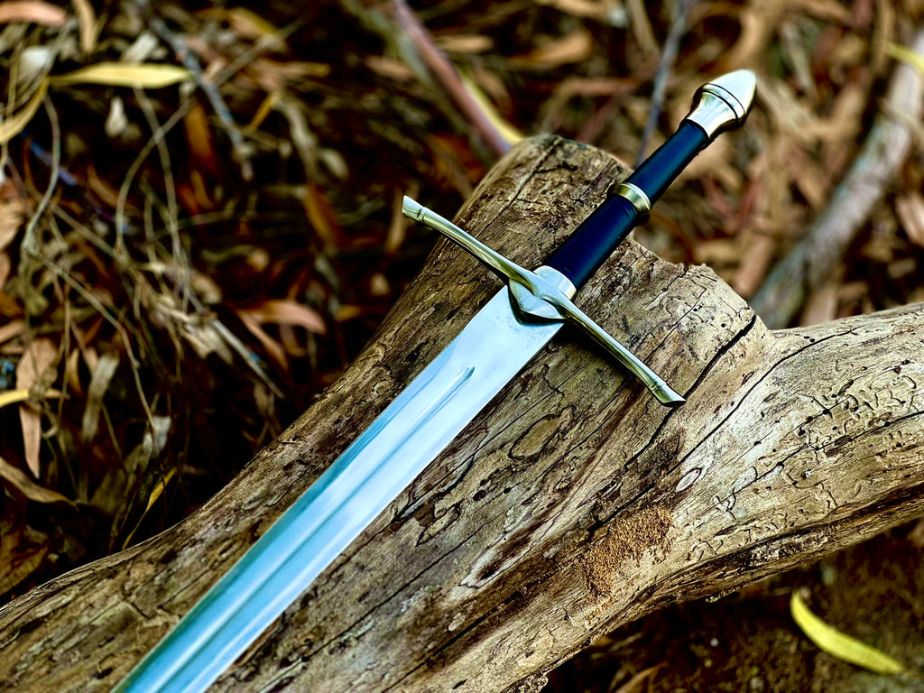 Greycloak fantasy display longsword with navy leather grip and sheath