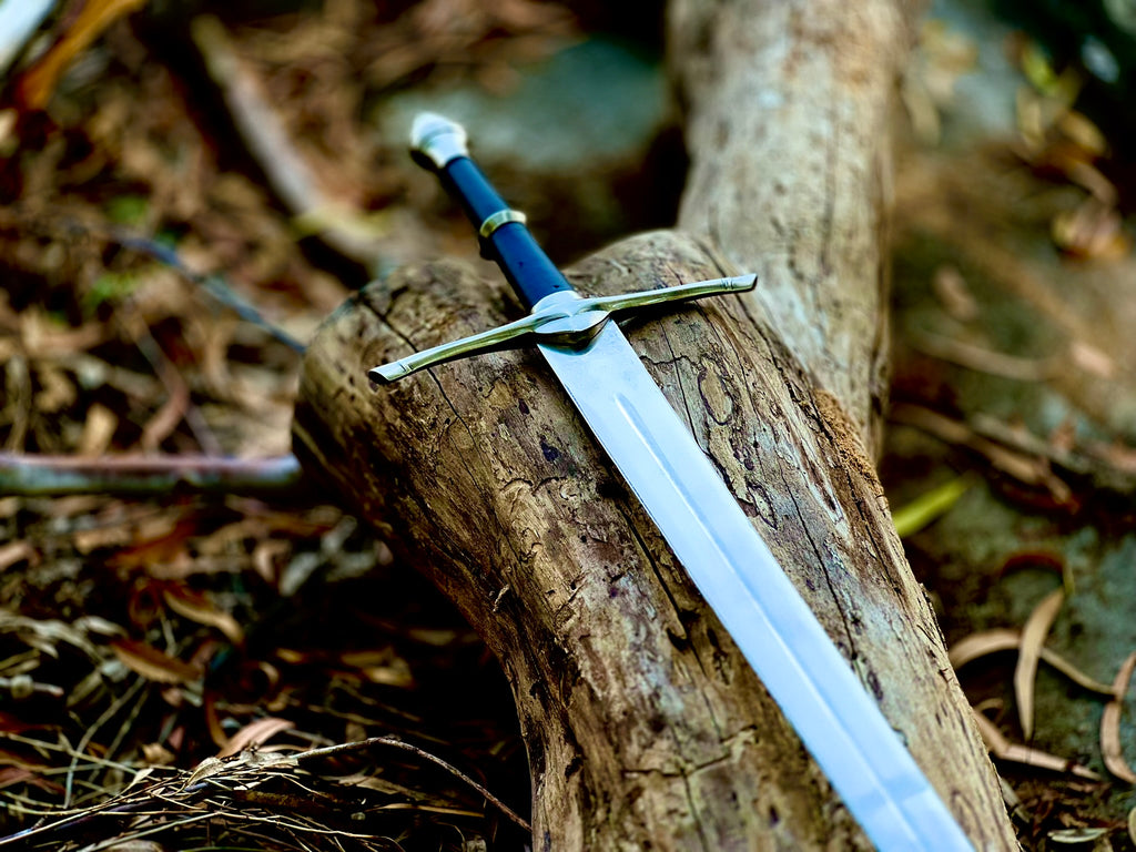Greycloak fantasy display longsword with navy leather grip and sheath
