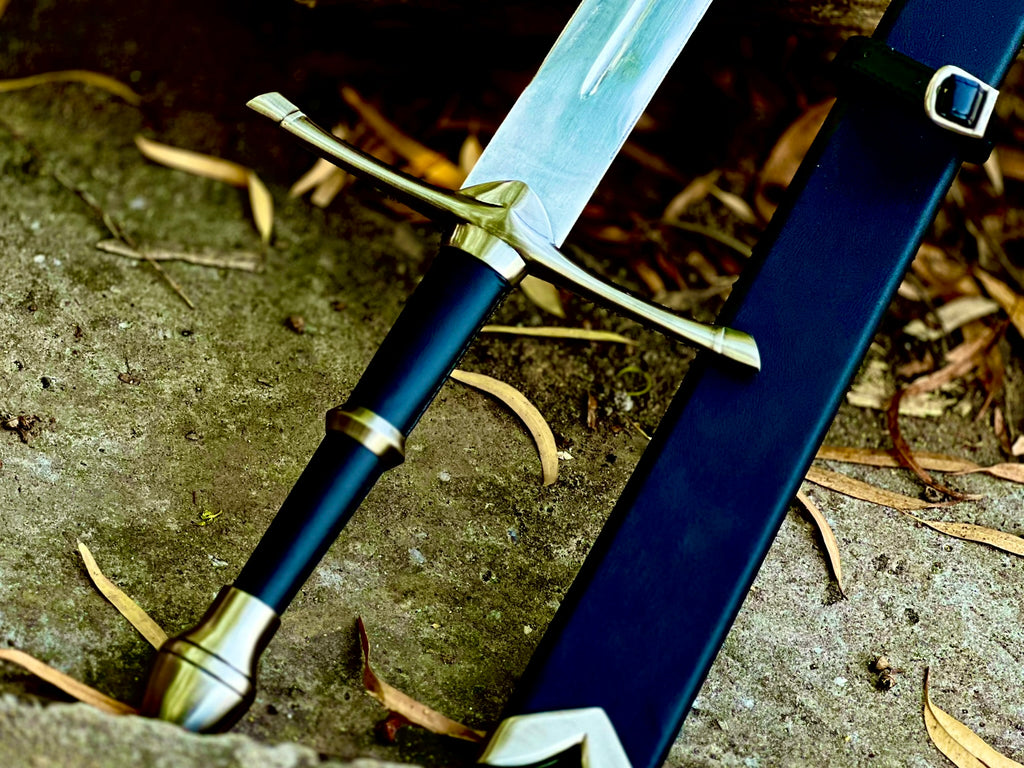 Greycloak fantasy display longsword with navy leather grip and sheath