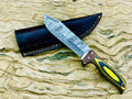 Timberline Damascus fixed-blade hunting knife with striped wood handle