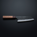 Hand-forged Santoku kitchen knife with walnut and rosewood handle