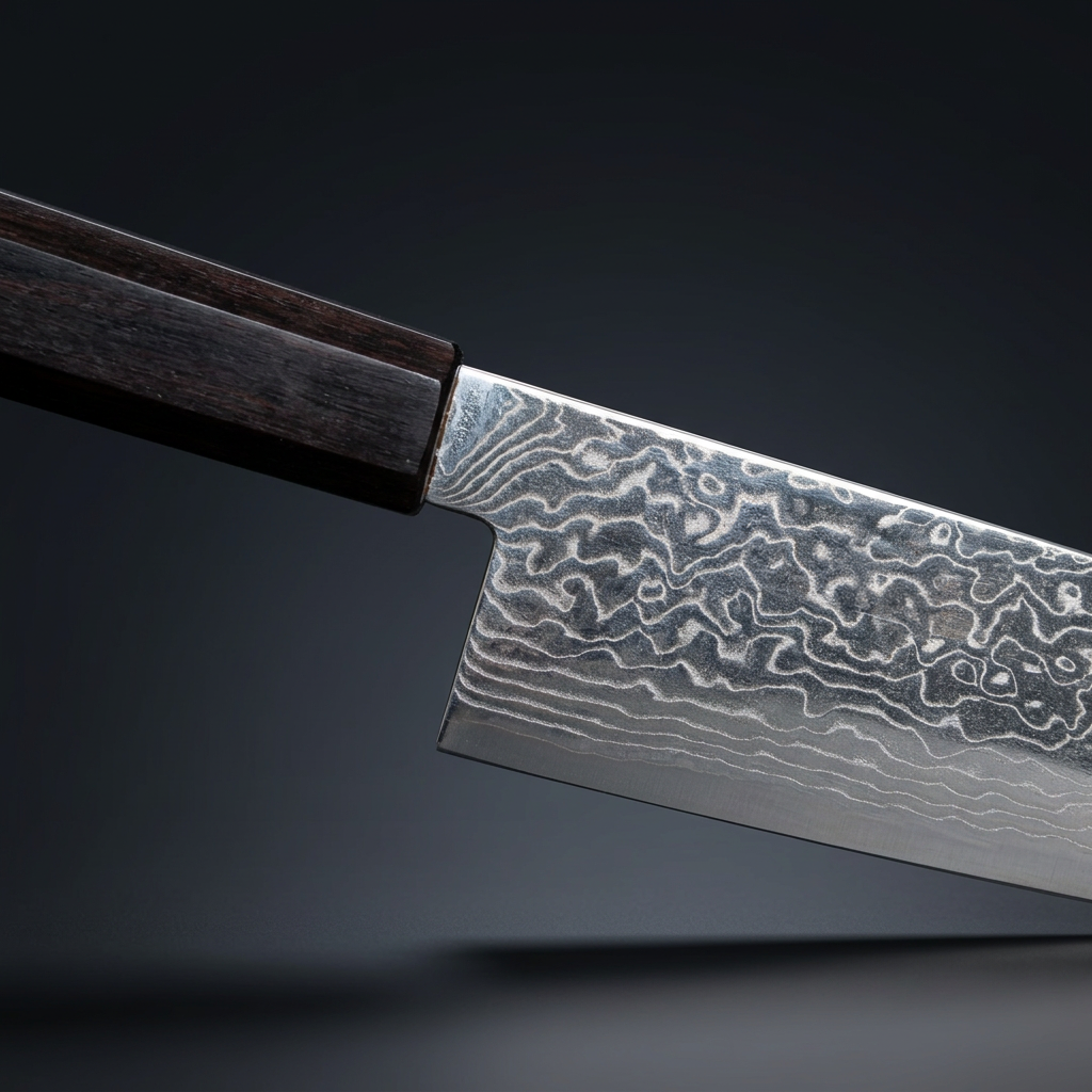 Hand-forged Santoku knife, rosewood handle, view 3