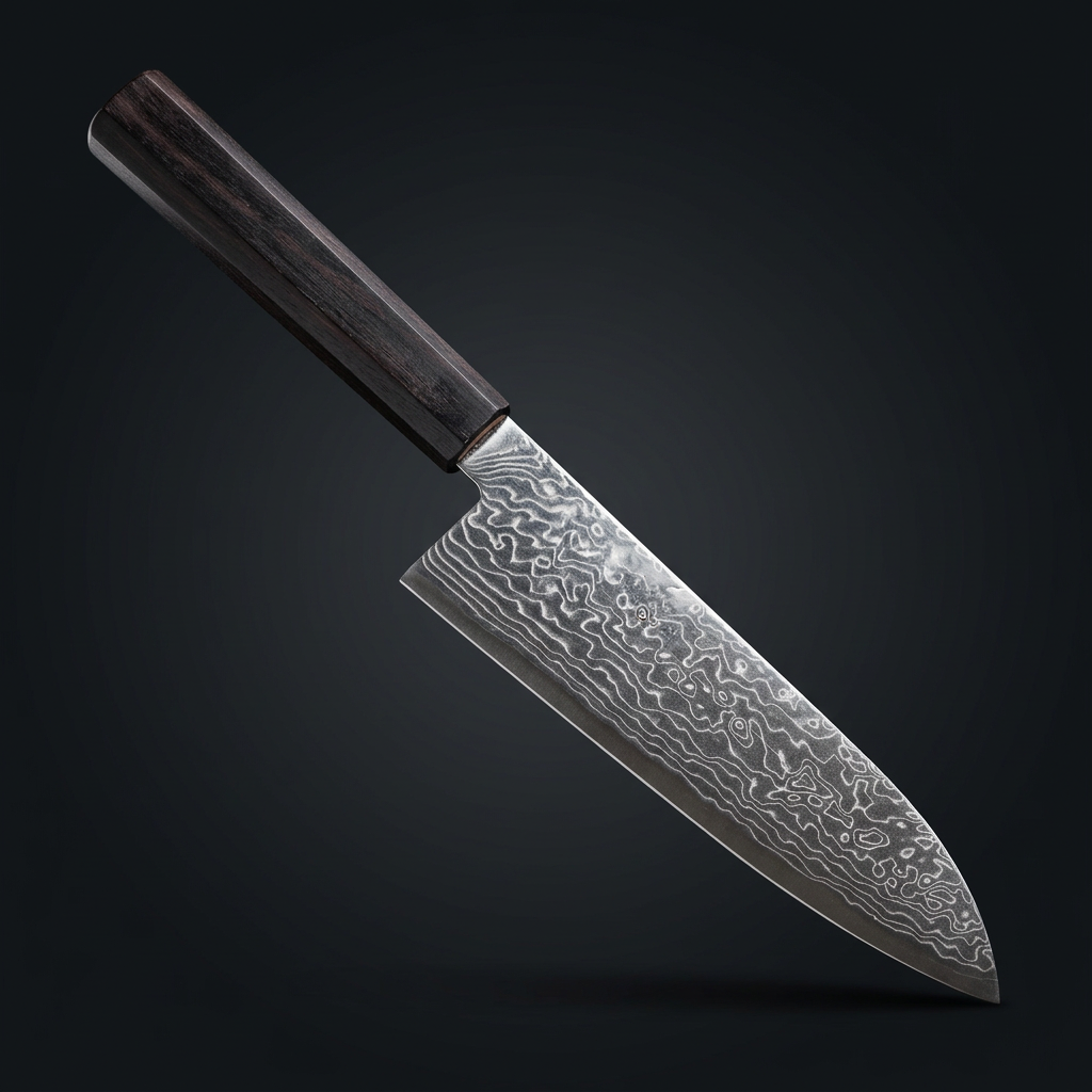 Hand-forged Santoku knife, rosewood handle, view 4
