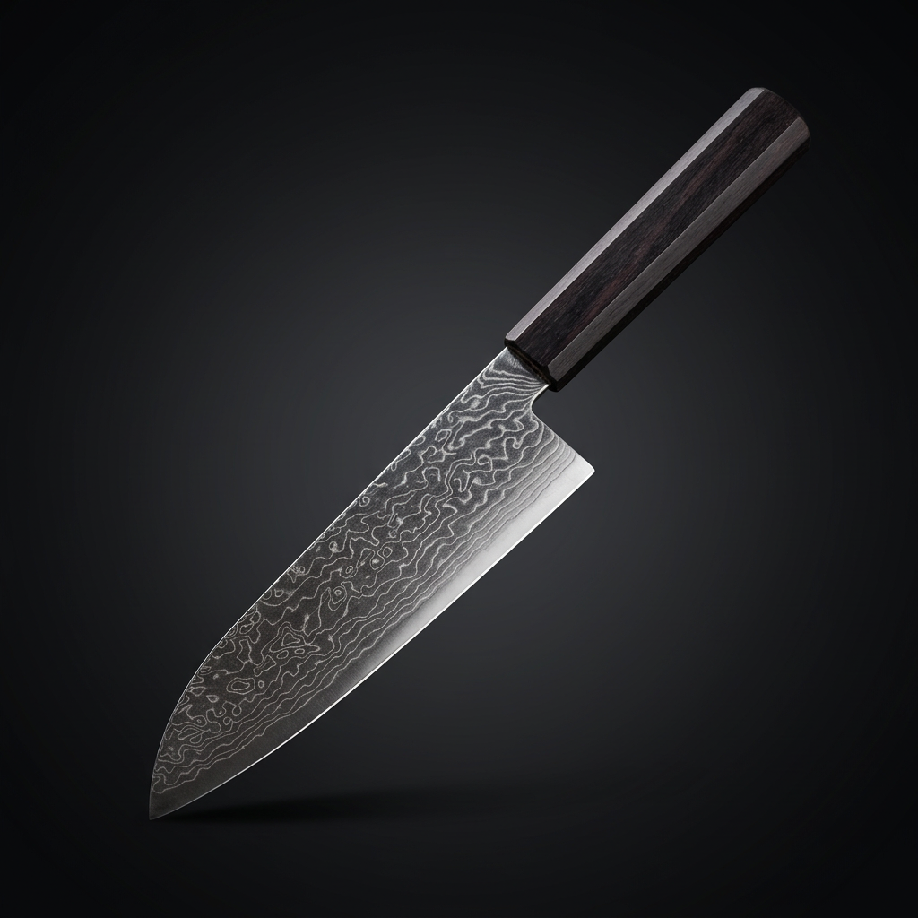Hand-forged Santoku knife, rosewood handle, view 5