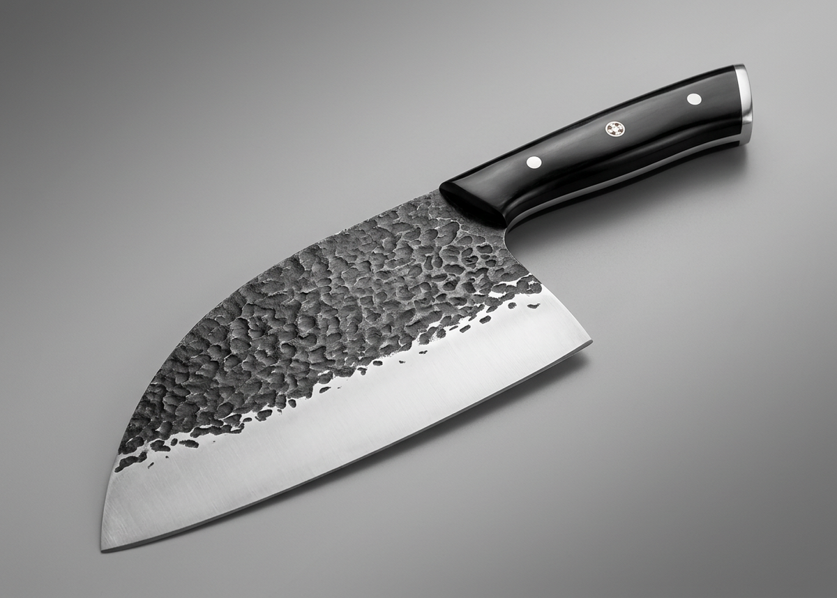Serbian hammered forge kitchen cleaver with buffalo horn handle