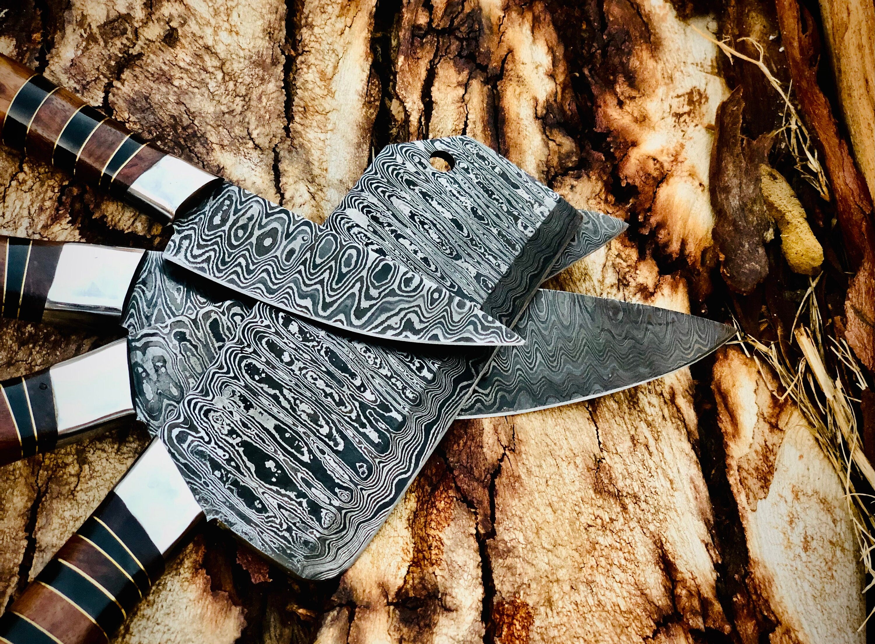 Copperline 4-piece Damascus chef knife set with banded rosewood handles