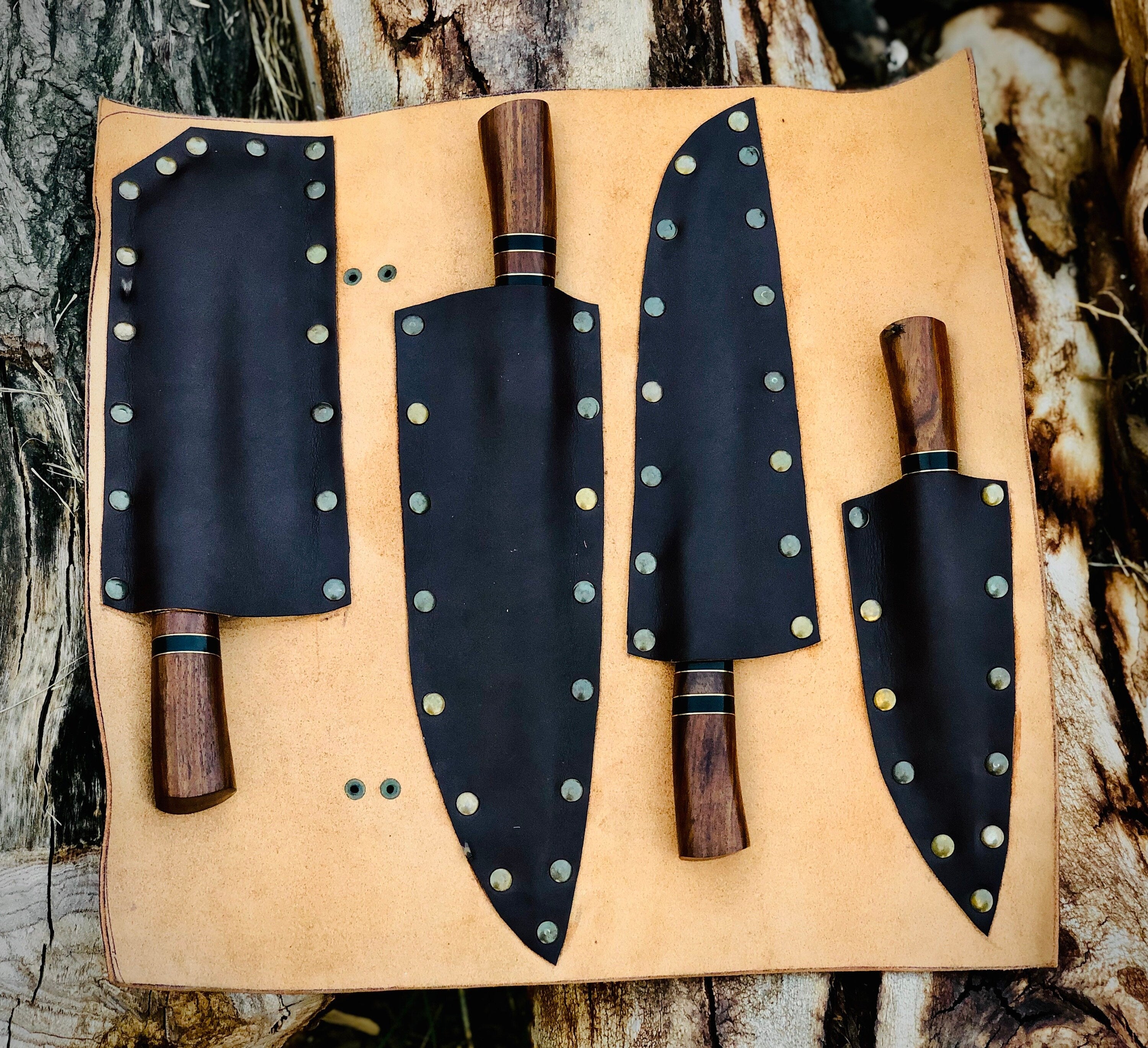 Copperline 4-piece Damascus chef knife set with banded rosewood handles