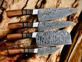 Copperline 4-piece Damascus chef knife set with banded rosewood handles