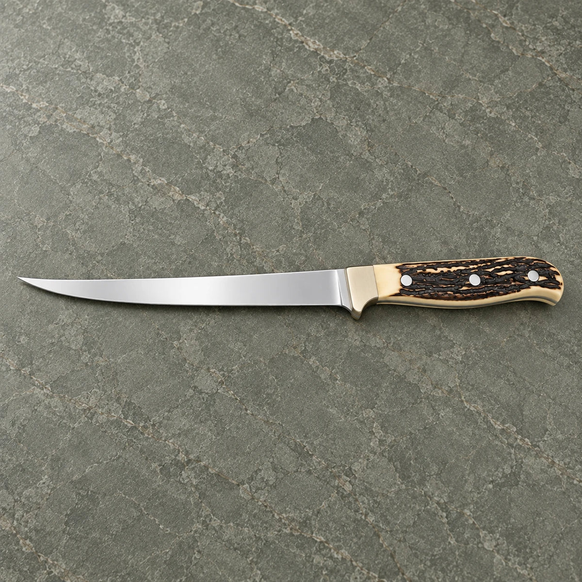 7-inch stag-handle fillet knife shown side on